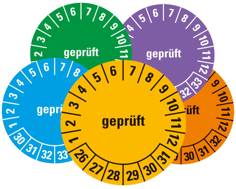 Prüfplaketten 2025 bis 2029 Jahresfarben
