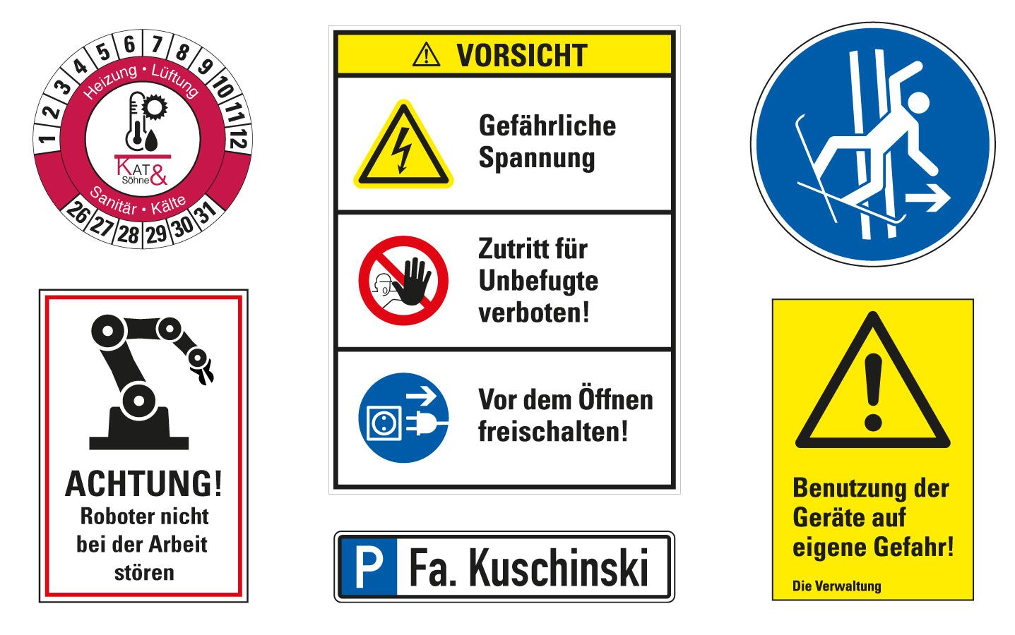 Beispiele für individuelle Etiketten und Schilder