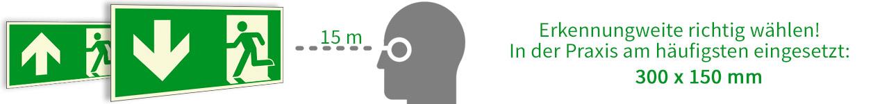 Erkennungsweiten für Notausgangsschilder