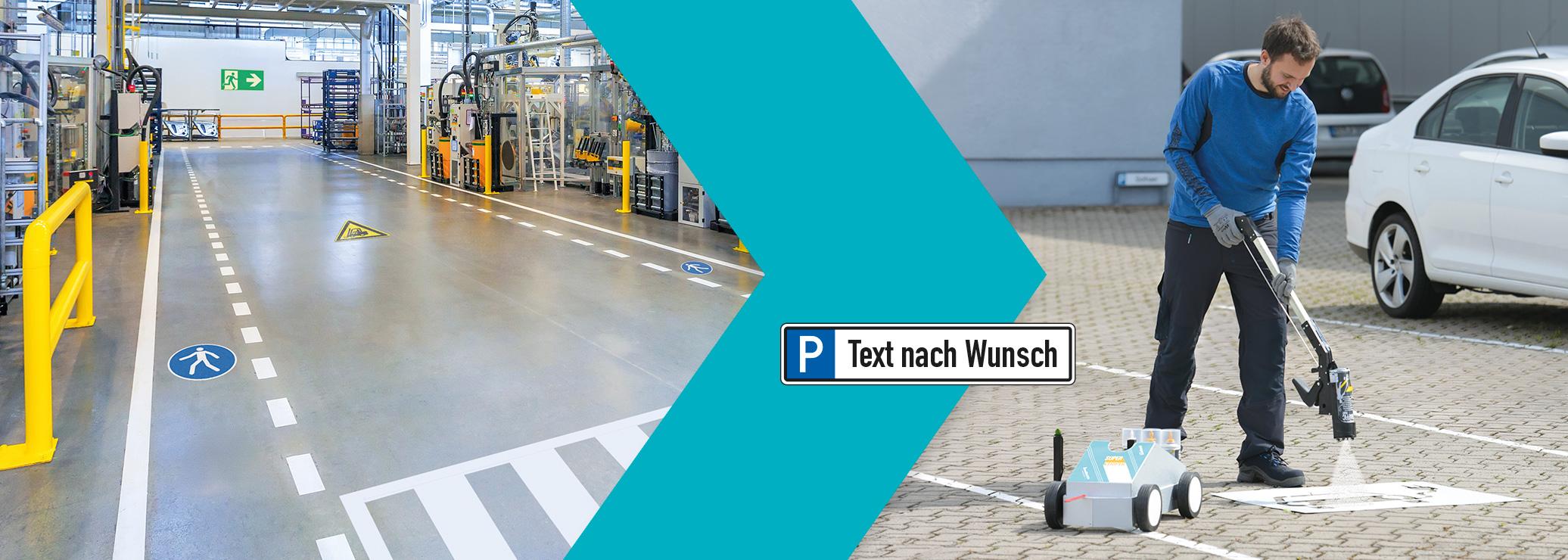 Bodenmarkierung mit Farben innen und außen