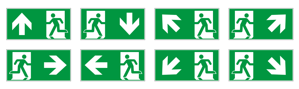 Fluchtweg Rettungszeichen alle Richtungen