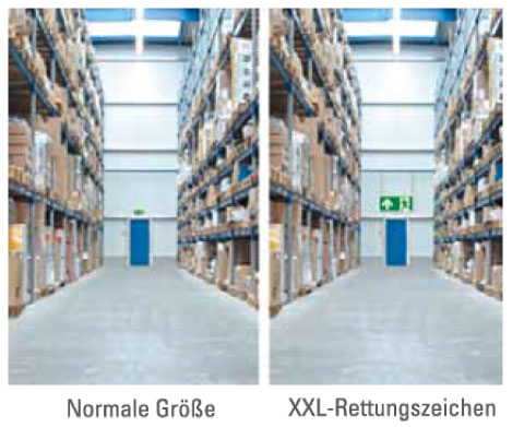 Rettungszeichen in Lagerhallen