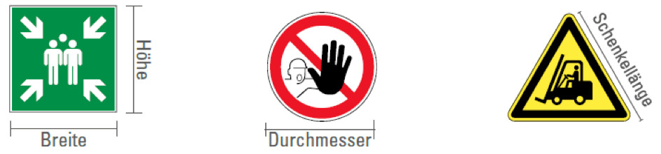 Größenangaben Schilder