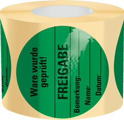 Freigabeetikett auf Rolle
