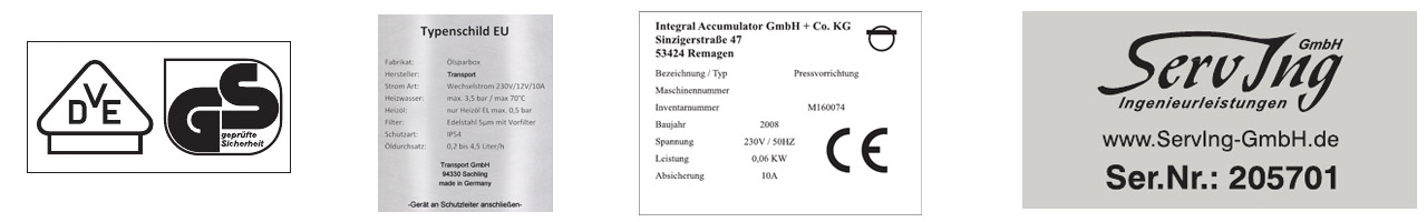 Kundenbeispiele für Typenschilder