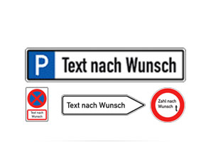 Individuelle Parkplatzschilder und Verkehrszeichen