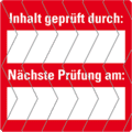 Siegel Inhalt geprüft durch:, rot / weiß, Folie, selbstklebend, 40 x 40mm, 12 / Bogen