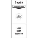 Grundetikett Geprüft nä.Prüfung, Logo nach Wunsch, Folie, ablösbar, 40 x 100mm, 5 / Bogen