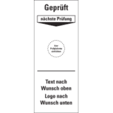 Grundetikett Gepr.n.Prüfung, Text oben / Logo unten, Folie, ablösbar, 40 x 100mm, 5 / Bogen