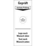 Grundetikett Gepr.n.Prüfung, Logo oben / Text unten, Folie, ablösbar, 40 x 100mm, 5 / Bogen