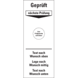 Grundetikett Geprüft NP, Text oben / unten, Logo mittig, Folie, abl.,40 x 100mm, 5 / Bogen