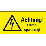 Warn- Kombischild Achtung! Fremdspannung!, RoHS konform, Folie, selbstkl.,74 x 37mm