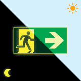 PERMALIGHT® power Rettungszeichen Rettungsweg rechts, ASR / ISO, Aluminium, 200 x 100mm