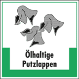 Abfallkennzeichen Ölhaltige Putzlappen, mit Symbol und Text, Kunststoff, 200 x 200mm