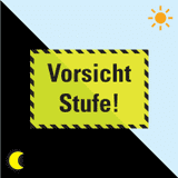 PERMALIGHT® power Türhinweisschild Vorsicht Stufe!, schra., Folie, 300 x 200mm