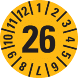 Prüfplakette 26, gelb, Folie, ablösbar, Ø 20mm, 180 / Heft