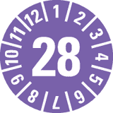 Prüfplakette 28, violett, Folie, ablösbar, Ø 20mm, 180 / Heft