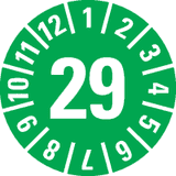 Prüfplakette 29, grün, Folie, ablösbar, Ø 20mm, 180 / Heft