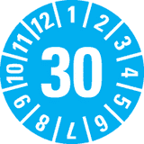 Prüfplakette 30, hellblau, Folie, ablösbar, Ø 20mm, 180 / Heft