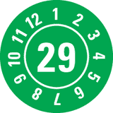 Prüfplakette 29, grün, Dokumentenfolie, selbstklebend, Ø 25mm, 105 / Heft