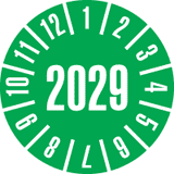 Prüfplakette 2029, grün, Dokumentenfolie, selbstklebend, Ø 20mm, 500 / Rolle