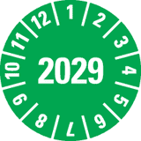 Prüfplakette 2029, grün, Dokumentenfolie, selbstklebend, Ø 15mm, 60 / Bogen