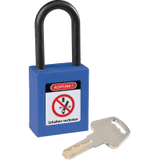 Vorhängeschloss z.Wartungssicherung, blau, Kunststoffbügel, 37 x 89 x 20mm, 2 Schlüssel