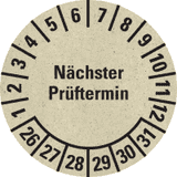Prüfplakette Nächster Prüftermin 26-31, natur, Primärfaser- Graspapier, Ø30mm, 500 / RO