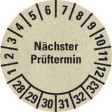 Prüfplakette Nächster Prüftermin 28-33, natur, Primärfaser- Graspapier, Ø30mm, 500 / RO