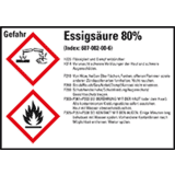 GHS- Etikett Essigsäure 80%, gem.GefStoffV / GHS / CLP, Folie, 105 x 74mm, 8 / Bogen