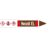 RKZ- Etikett Heizöl EL, rechts, DIN 2403, braun / weiß / rot, Ø 25-40mm, 154 x 26mm, 5 / Bogen