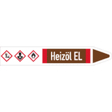 RKZ- Etikett Heizöl EL, rechts, DIN 2403, braun / weiß / rot, Ø 40-60mm, 218 x 37mm, 5 / Bogen