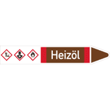 RKZ- Etikett Heizöl EL, rechts, DIN 2403, braun / weiß / rot, Ø 60-90mm, 310 x 52mm, 3 / Bogen