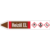 RKZ- Etikett Heizöl EL, links, DIN 2403, braun / weiß / rot, f.Ø 15-25mm, 96 x 17mm, 8 / Bogen