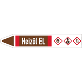 RKZ- Etikett Heizöl EL, links, DIN 2403, braun / weiß / rot, f.Ø 25-40mm, 154 x 26mm, 5 / Bogen