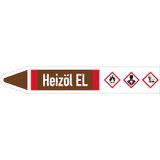 RKZ- Etikett Heizöl EL, links, DIN 2403, braun / weiß / rot, f.Ø 40-60mm, 218 x 37mm, 5 / Bogen