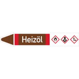 RKZ- Etikett Heizöl EL, links, DIN 2403, braun / weiß / rot, f.Ø 60-90mm, 310 x 52mm, 3 / Bogen