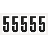 Ziffer 5, weiß / schwarz, Folie, Schrifthöhe 75mm, 38 x 88mm, 100 Stück / VE