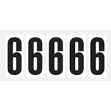 Ziffer 6, weiß / schwarz, Folie, Schrifthöhe 75mm, 38 x 88mm, 100 Stück / VE