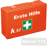 K.57 Verbandkasten Compact, DIN 13157, leuchtorange, mit Schrift Notruf 112
