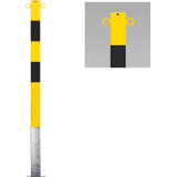 K.57 Absperrpfosten Bern, 2 Kettenösen, z.Herausnehmen, gelb / schwarz, 70 x 70mm, 1400mm