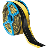 Absperrband, gelb / schwarz schraffiert, Polyethylen, 2fach fadenverstärkt, 250m / Rolle