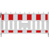 Baustellensicherung, rot / weiß, RA2, Kunststoff, Metallrohrfüße, 2000 x 1000 x 50mm, 13,5kg