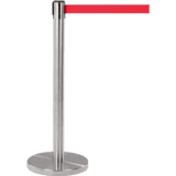 Gurtabsperrpfosten, Edelstahl gebürstet, Ø 65mm, Gurt rot, 2,3m, H 990mm