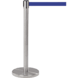 Gurtabsperrpfosten, Edelstahl gebürstet, Ø 65mm, Gurt blau, 2,3m, H 990mm