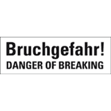 Hinweisetikett Bruchgefahr, 2-spr., weiß, Haftpapier, perm.,147 x 50mm, 250 / Rolle