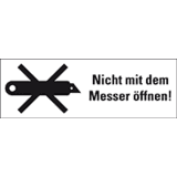 Hinweisetikett Nicht mit dem Messer..., weiß, Haftpapier, perm.,147 x 50mm, 250 / Rolle