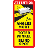 Aufkleber Achtung Toter Winkel- Blind Spots- Angles Morts, DE / EN / FR, Folie, 375 x 170mm