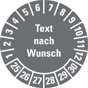 Mehrjahresprüfplakette nach Wunsch, mit Text und Monatsring