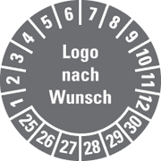 Mehrjahresprüfplakette nach Wunsch, mit Logo und Monatsring